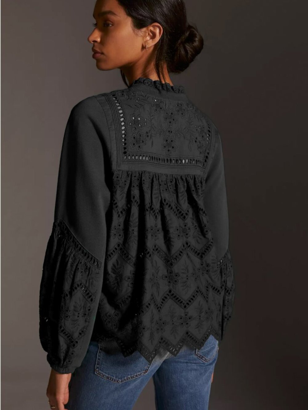 FOREVER THAT GIRL for ANTHROPOLOGIE Eyelet French Terry Sweatshirt - Picture 2 of 10